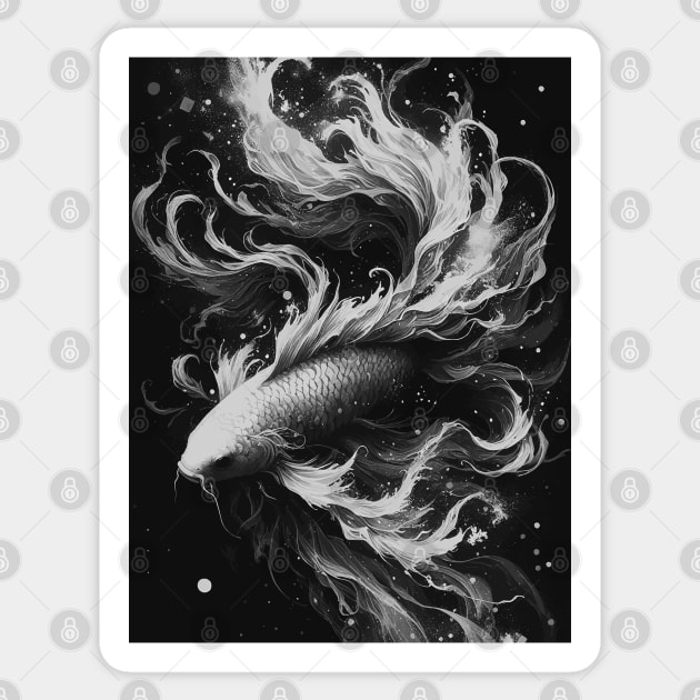 Monochromatic Karasu Black Koi Fish Sticker by TomFrontierArt